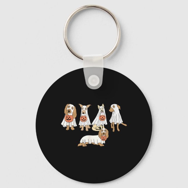 Dog Ghost Cute Dog Dressed As Ghost Funny Key Ring (Front)