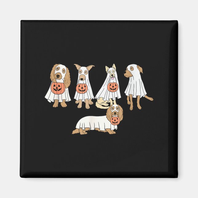 Dog Ghost Cute Dog Dressed As Ghost Funny Magnet (Front)