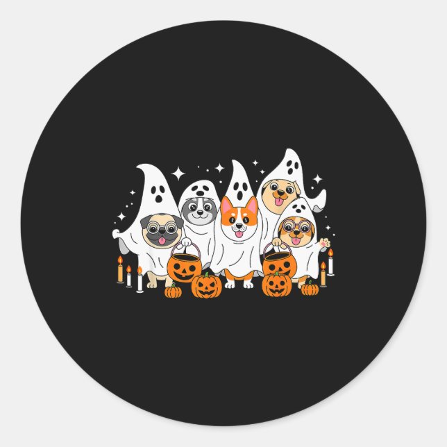 Dog Ghost Halloween  Classic Round Sticker (Front)