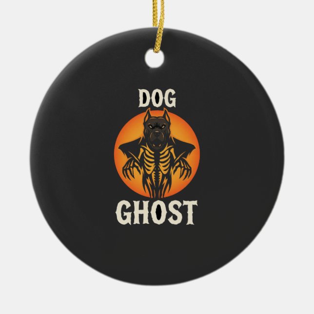 Dog Ghost Halloween Horror Vector Ceramic Tree Decoration (Front)