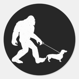 Dog Gift Bigfoot Walking Dachshund Funny Wiener Classic Round Sticker