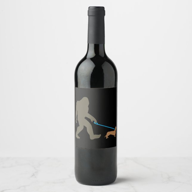 Dog Gift | Bigfoot Walking Dachshund Wine Label (Front)