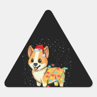 Dog Gift | christmas lights corgi Triangle Sticker
