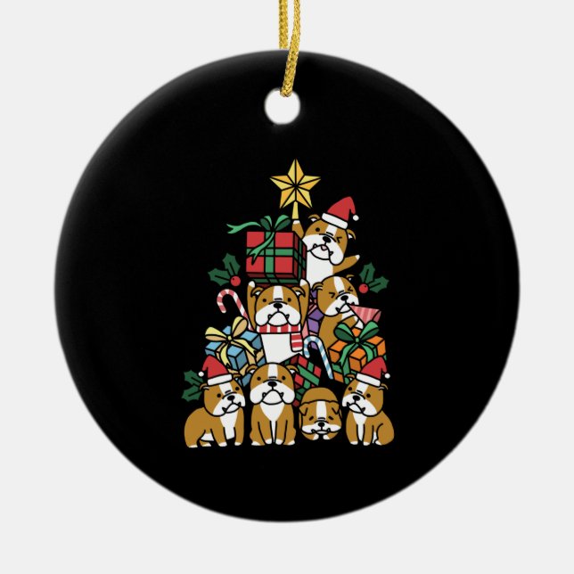 Dog Gift | Christmas Tree English Bulldog Dog Ceramic Tree Decoration (Front)