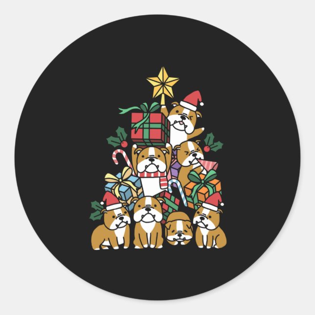 Dog Gift | Christmas Tree English Bulldog Dog Classic Round Sticker (Front)