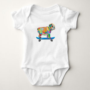 Dog Gift   Colourful Cool Bulldog Puppy Skateboard Baby Bodysuit