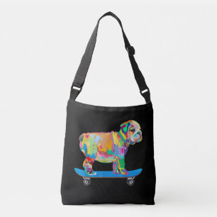 Dog Gift Colourful Cool Bulldog Puppy Skateboard Crossbody Bag