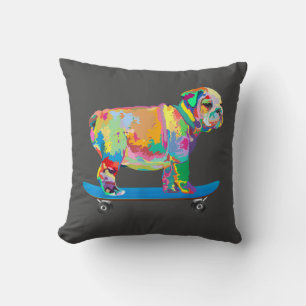 Dog Gift Colourful Cool Bulldog Puppy Skateboard Cushion