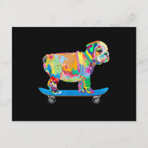 Dog Gift Colourful Cool Bulldog Puppy Skateboard Holiday Postcard