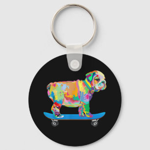 Dog Gift   Colourful Cool Bulldog Puppy Skateboard Key Ring