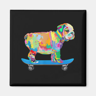 Dog Gift Colourful Cool Bulldog Puppy Skateboard Magnet