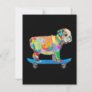 Dog Gift   Colourful Cool Bulldog Puppy Skateboard Thank You Card