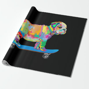 Dog Gift Colourful Cool Bulldog Puppy Skateboard Wrapping Paper