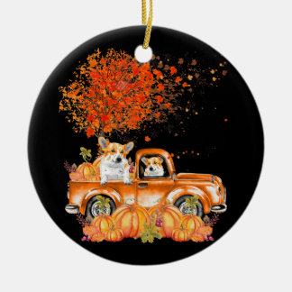 Dog Gift | Corgi Dog Pumpkins Ceramic Tree Decoration