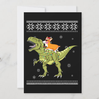 Dog Gift | Corgi Riding T Rex Dinosaur Christmas Invitation