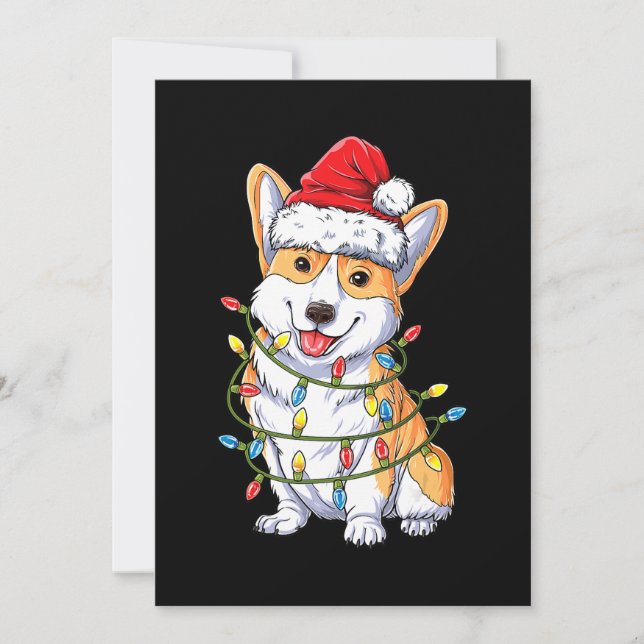 Dog Gift | Corgi Santa Christmas Tree Lights Xmas Invitation (Front)