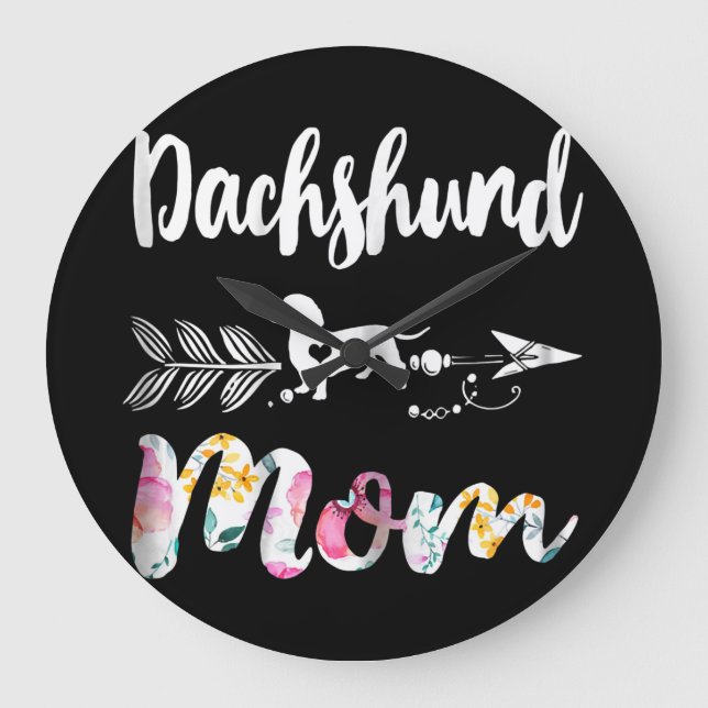 Dog Gift | Dachshund Mum Dachshund Floral Large Clock (Front)