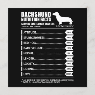 Dog Gift   Dachshund Nutrition Facts Invitation