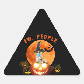 Dog Gift | Ew People Corgi Wearing Mask Halloween Triangle Sticker