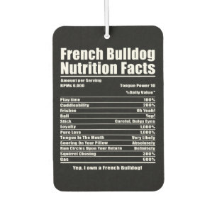 Dog Gift French Bulldog Nutrition Facts Car Air Freshener