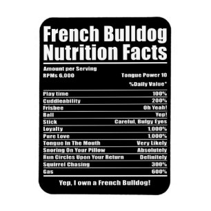 Dog Gift French Bulldog Nutrition Facts Magnet