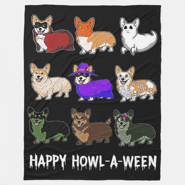 Dog Gift | Funny Corgi Dog Halloween Fleece Blanket (Front)