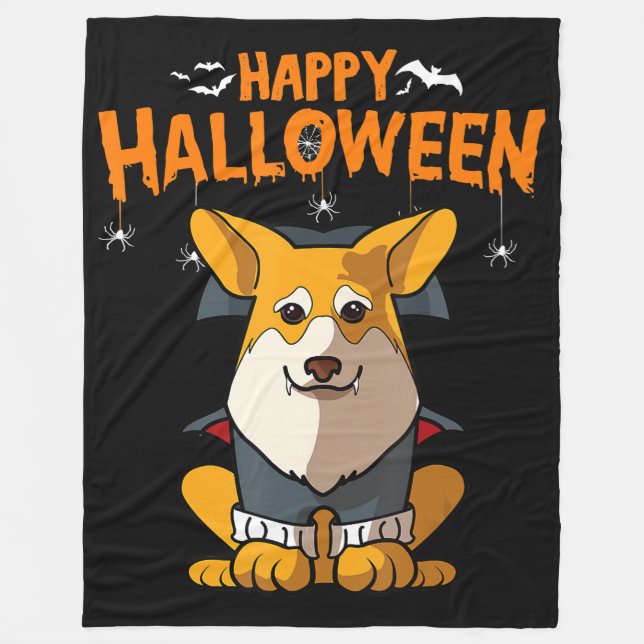 Dog Gift | happy halloween pembroke corgi Fleece Blanket (Front)