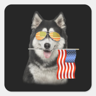 dog gift Husky American Flag Gifts Square Sticker