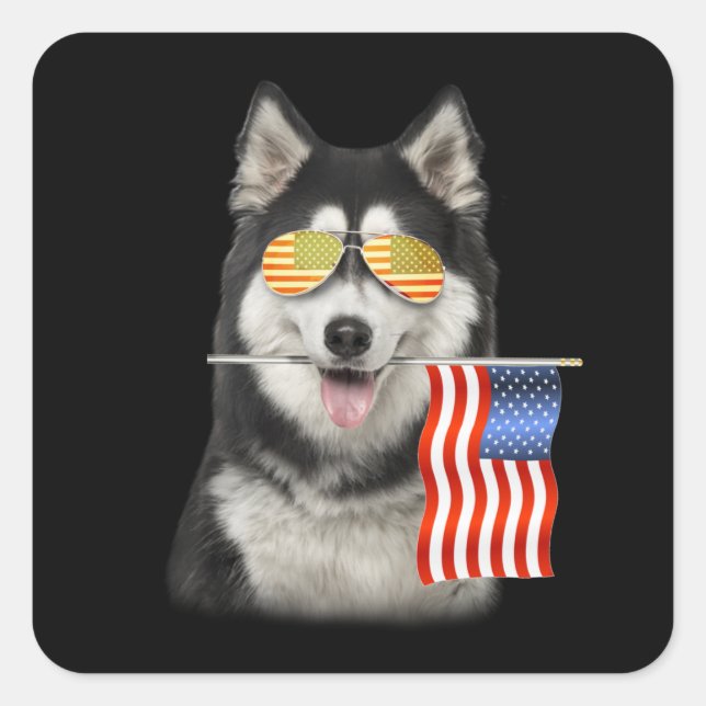 dog gift | Husky American Flag Gifts Square Sticker (Front)