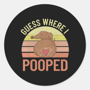 Dog Gift Vintage Dachshund Guess Where Pooped Classic Round Sticker