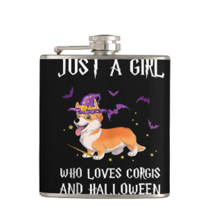 Dog Gift who loves corgi dog and halloween Hip Flask