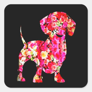 Dog Gift Wonderful Flower Dachshund Girl Square Sticker