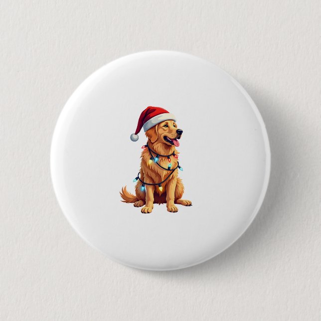Dog Golden Retriever Santa Christmas Xmas Lights ( 6 Cm Round Badge (Front)