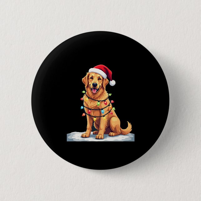 Dog Golden Retriever Santa Christmas Xmas Lights ( 6 Cm Round Badge (Front)