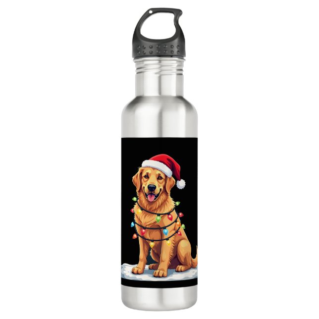 Dog Golden Retriever Santa Christmas Xmas Lights ( 710 Ml Water Bottle (Front)