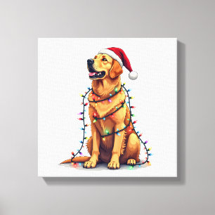 Dog Golden Retriever Santa Christmas Xmas Lights ( Canvas Print