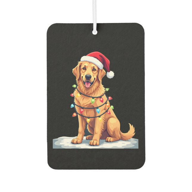 Dog Golden Retriever Santa Christmas Xmas Lights ( Car Air Freshener (Front)