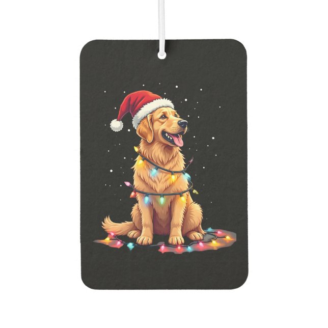 Dog Golden Retriever Santa Christmas Xmas Lights ( Car Air Freshener (Front)