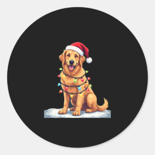 Dog Golden Retriever Santa Christmas Xmas Lights ( Classic Round Sticker