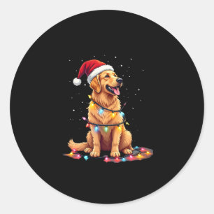 Dog Golden Retriever Santa Christmas Xmas Lights ( Classic Round Sticker