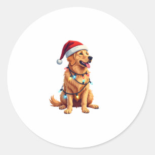 Dog Golden Retriever Santa Christmas Xmas Lights ( Classic Round Sticker