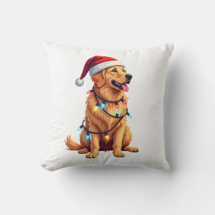 Dog Golden Retriever Santa Christmas Xmas Lights ( Cushion