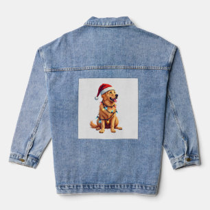 Dog Golden Retriever Santa Christmas Xmas Lights ( Denim Jacket