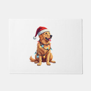 Dog Golden Retriever Santa Christmas Xmas Lights ( Doormat