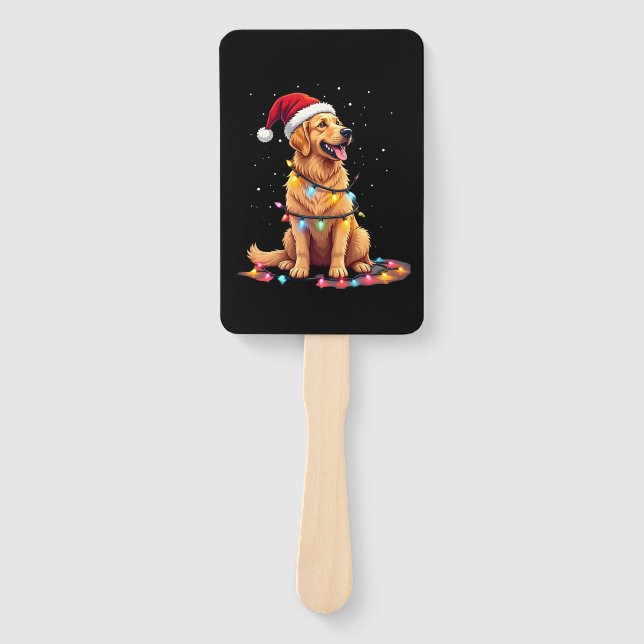 Dog Golden Retriever Santa Christmas Xmas Lights ( Hand Fan (Front)
