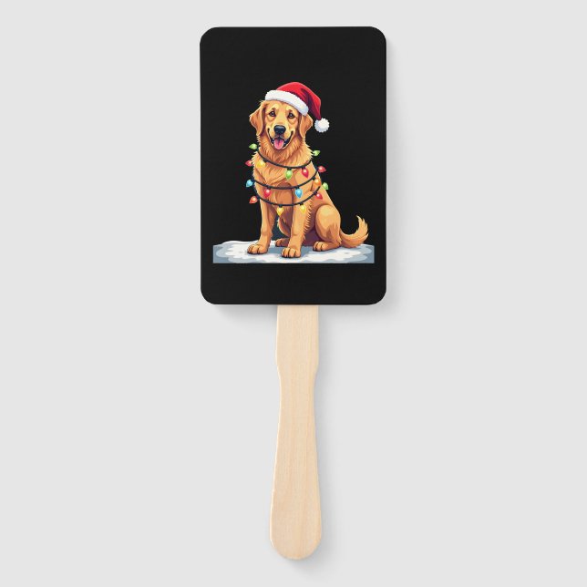 Dog Golden Retriever Santa Christmas Xmas Lights ( Hand Fan (Front)