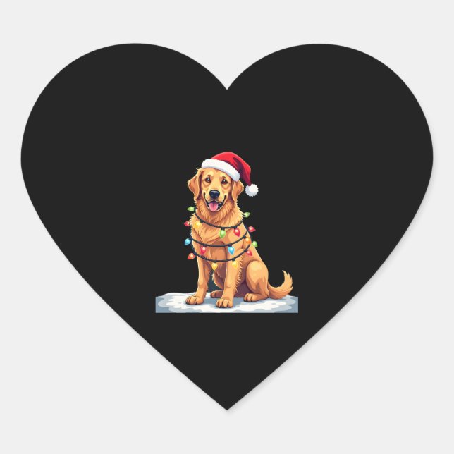 Dog Golden Retriever Santa Christmas Xmas Lights ( Heart Sticker (Front)
