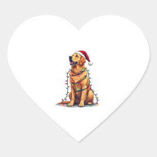 Dog Golden Retriever Santa Christmas Xmas Lights ( Heart Sticker