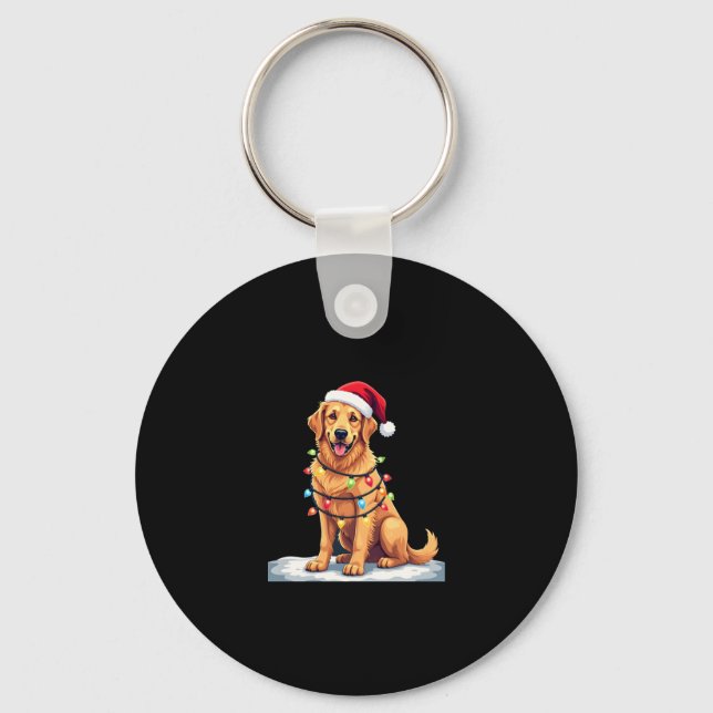 Dog Golden Retriever Santa Christmas Xmas Lights ( Key Ring (Front)
