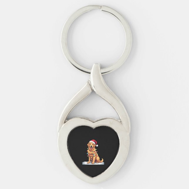 Dog Golden Retriever Santa Christmas Xmas Lights ( Key Ring (Front)